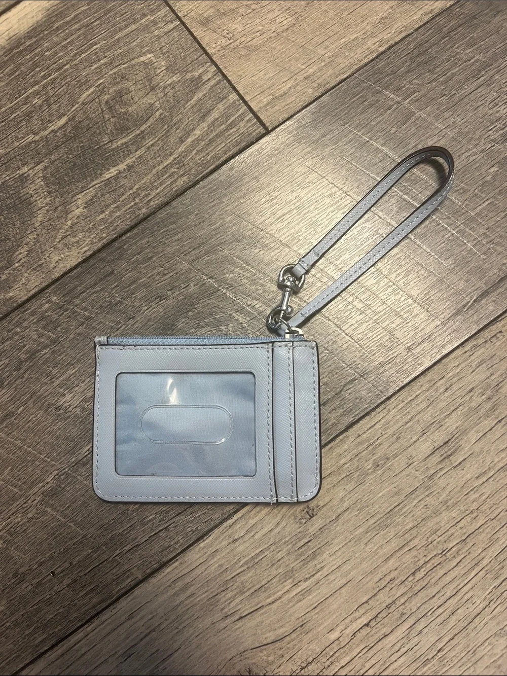 Coach Pale Blue Leather Wristlet Card Case with Strap